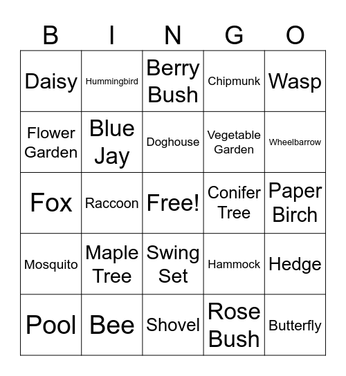 Backyard Biodiversity Bingo!Ch Bingo Card