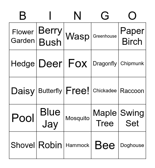 Backyard Biodiversity Bingo! Bingo Card