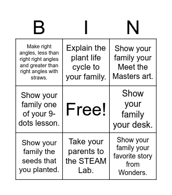 Open House Bingo Card