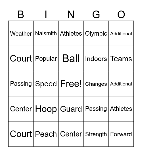 Basketball Bingo Card