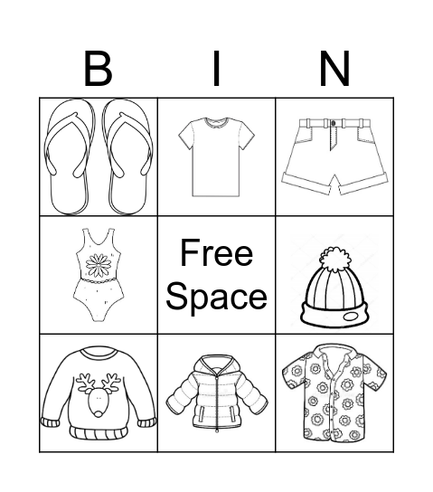 Clothes Bingo Card
