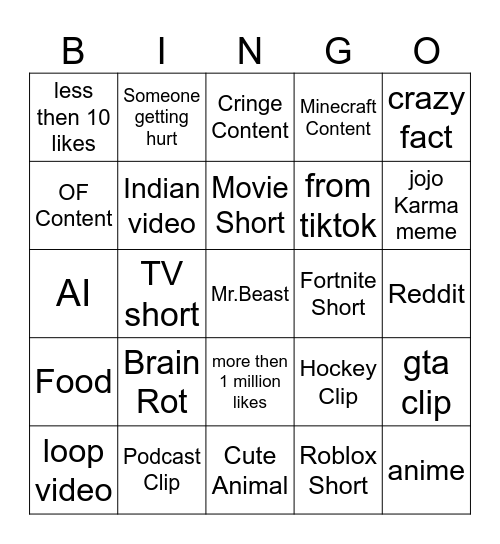 Untitled Bingo Card