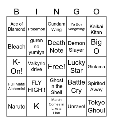 Anime!!! Bingo Card