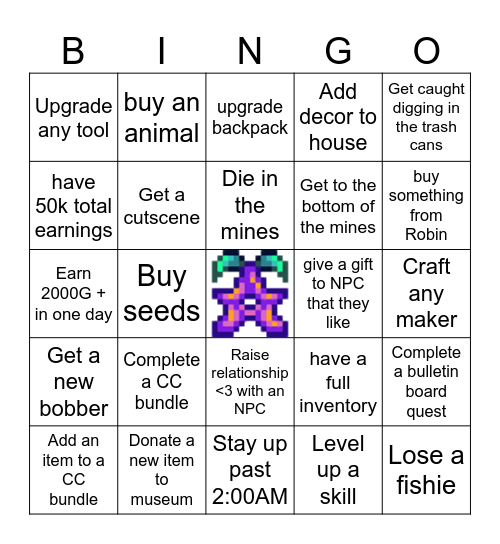 Stardew Bingo Speedrun (min) Bingo Card