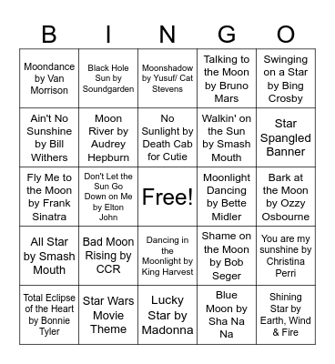 April Music Bingo Moon Round 2 Bingo Card