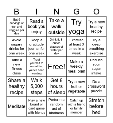 Self Care Bingo Card