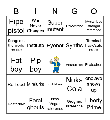 Fallout series Bingo Card