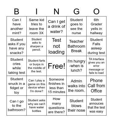 State Testing BINGO Card