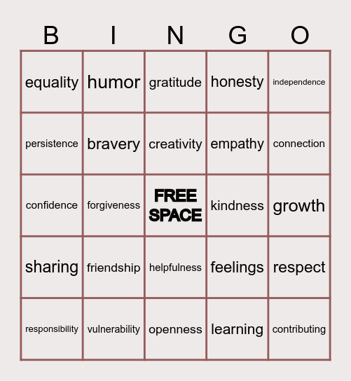 Values Bingo Card