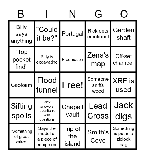 The Curse of Oak Island Bingo Card