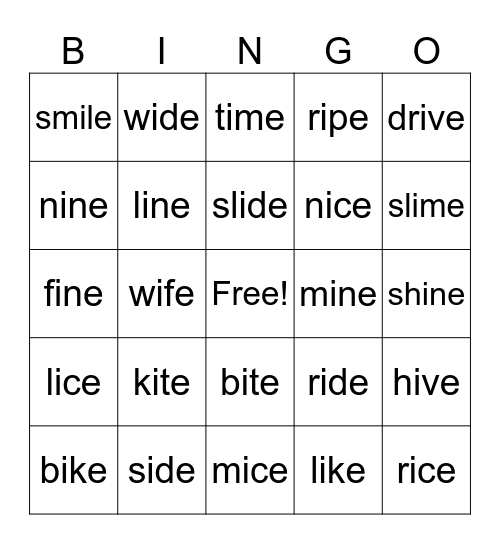 Split Diagraph i-e Bingo Card
