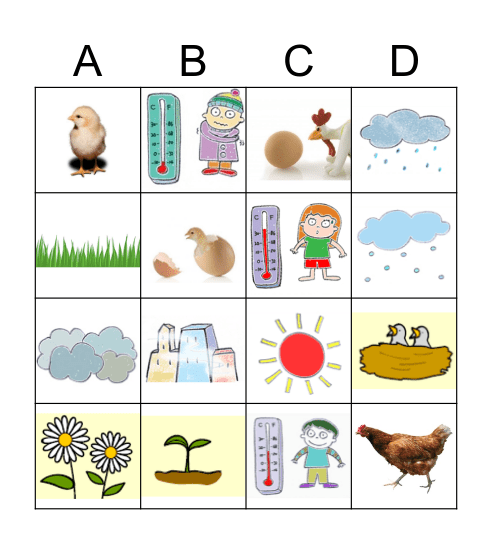 word play - weather, spring, chicken Bingo Card