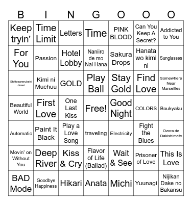 Science Fiction Tour Setlist Bingo Card