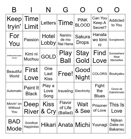 Science Fiction Tour Setlist Bingo Card