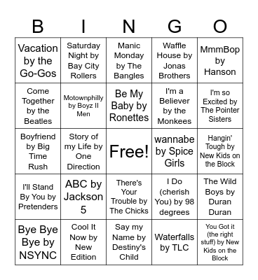 April Music Bingo Round 4 boy and girl Bands Bingo Card