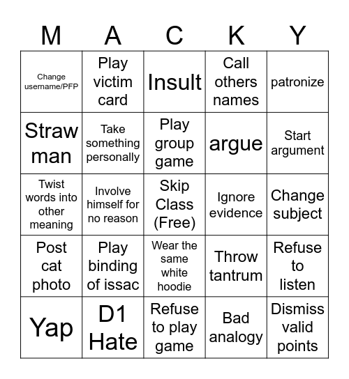 MACKY BINGO Card