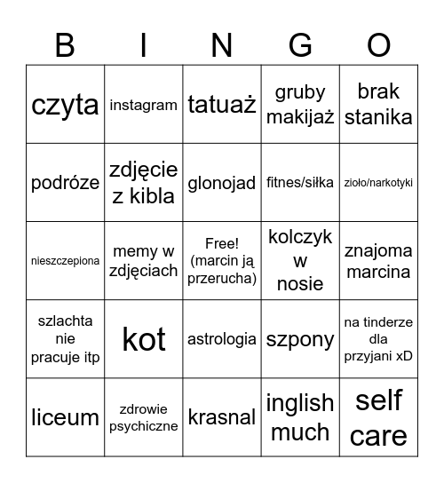 Tinder bingo Card