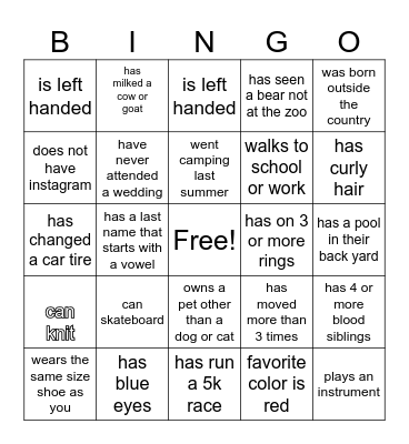 Get to Know You Bingo Card
