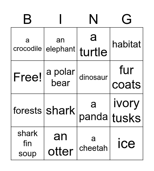 Endangered Animals Bingo Card