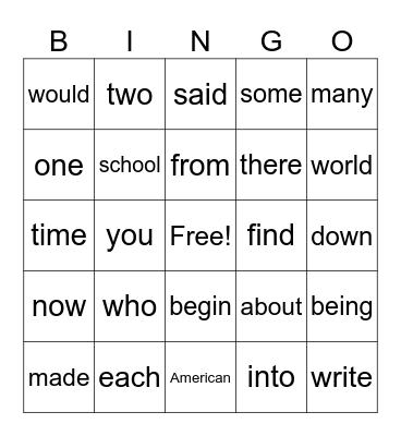 Untitled Bingo Card