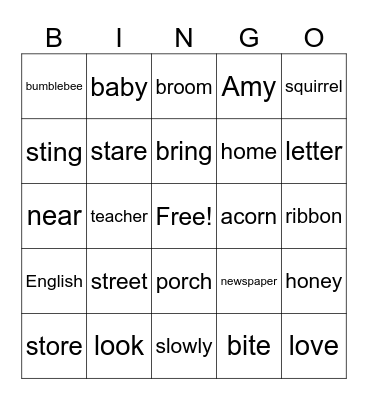 Baby Bumblebee Bingo Card