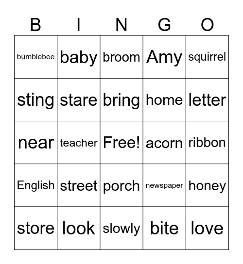 Baby Bumblebee Bingo Card