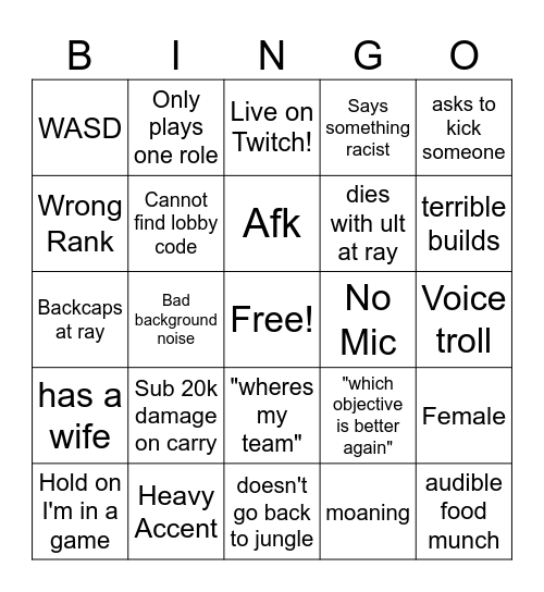 UNITE REDDIT BINGO Card