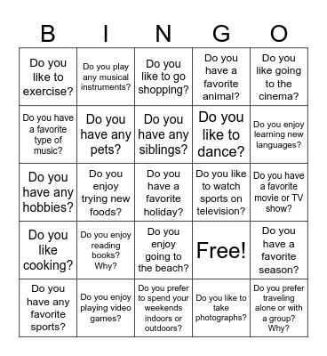 Do you ... ? Bingo Card