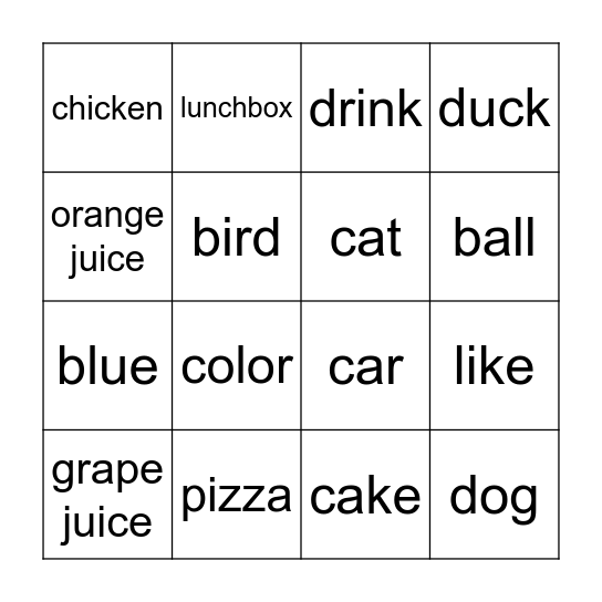 Lunchtime Bingo Card