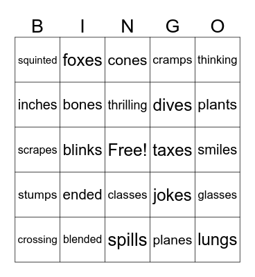 Suffix -s, -es, -ed, -ing Bingo Card
