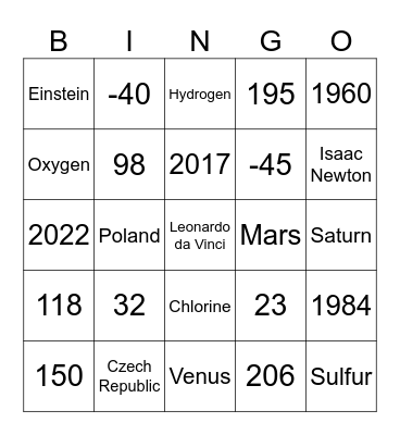 Science Olympiad Trivia Bingo Card