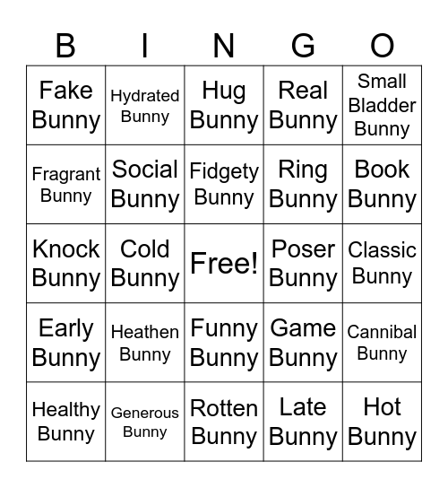 Bunny Birthday Bingo Card