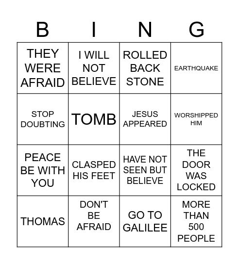 RESURRECTION Bingo Card