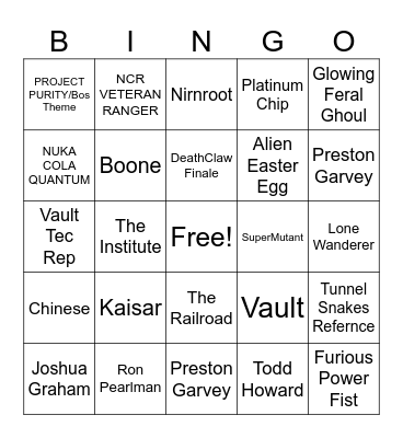 Sebastian Bingo Card