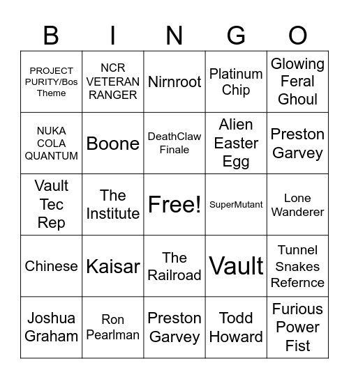 Sebastian Bingo Card