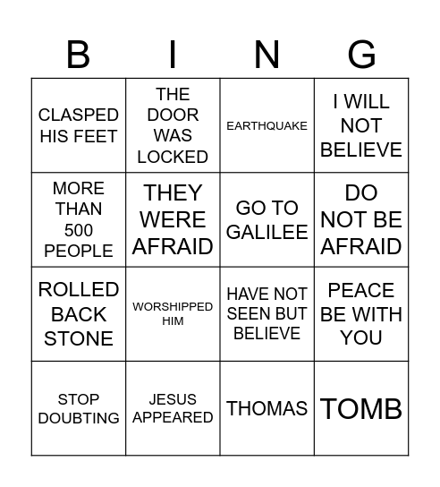 RESURRECTION Bingo Card