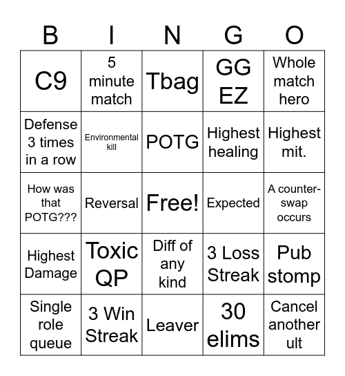 Bingowatch Bingo Card