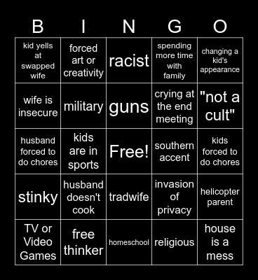 Wife Swap Bingo Card