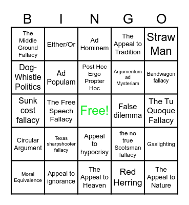 Logical Fallacy Bingo Card