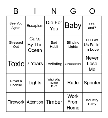 MUSICAL Bingo Card