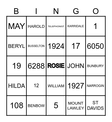 ROSIE ONE HUNDRED Bingo Card