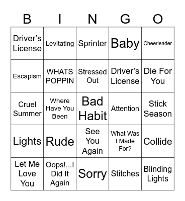 MUSICAL Bingo Card