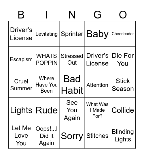 MUSICAL Bingo Card