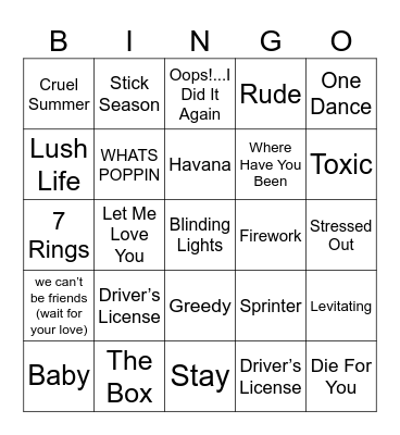 MUSICAL Bingo Card