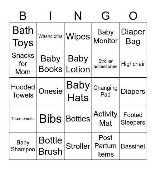 Baby Bean Bingo Card