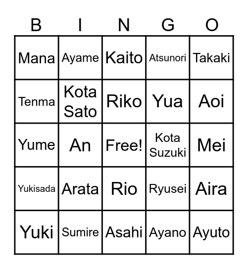 Higashi 6-3 Bingo Card