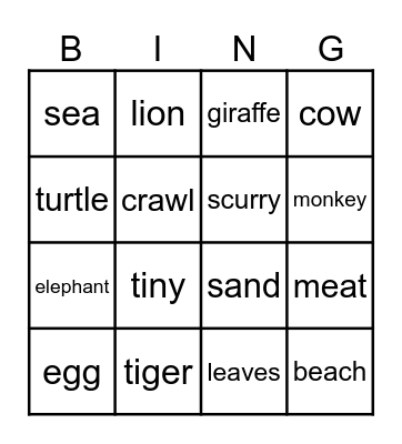 New Words Bingo Card