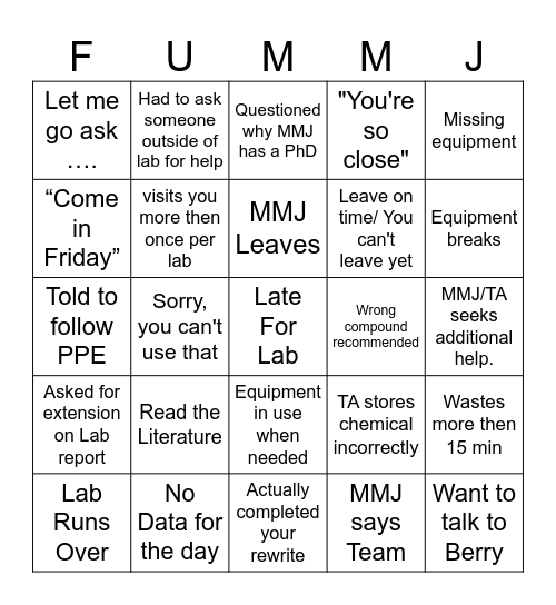 Instrumental Bingo Card