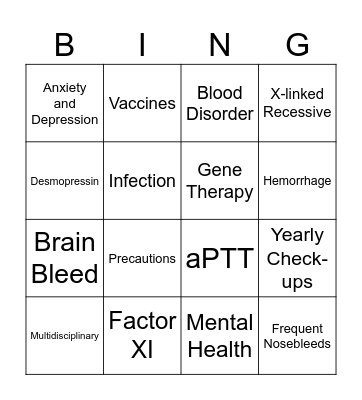 Hemophilia Bingo Card