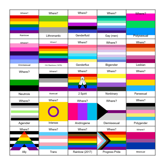 Pride Flag Bingo Card